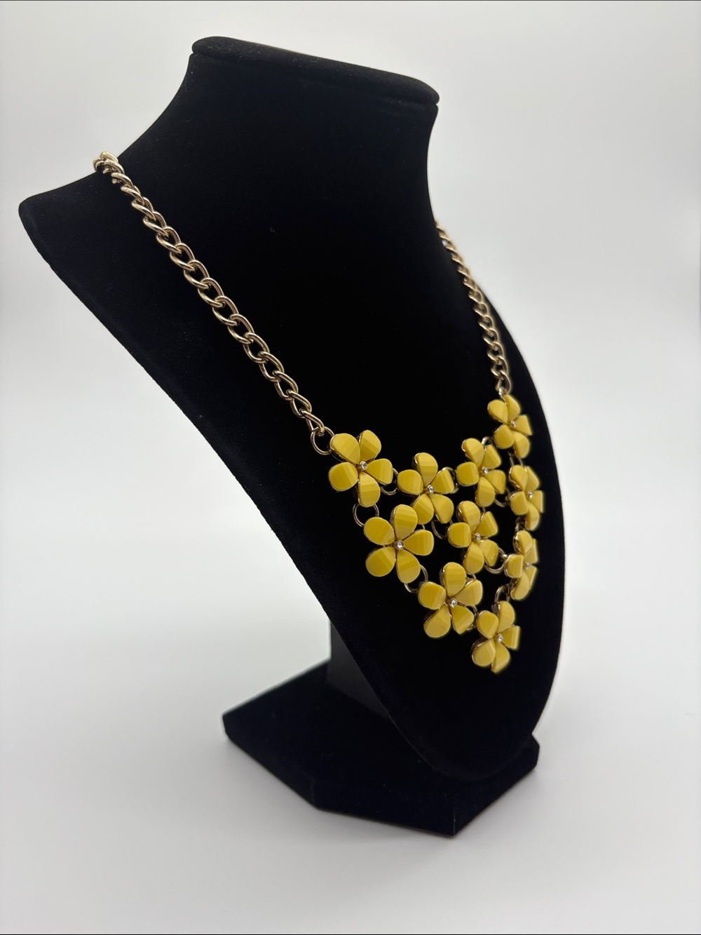 Yellow Floral Statement Bib Necklace Crystal Accent Women Jewelry - Picture 2 of 4